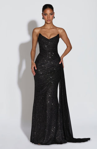 Dramatic Black Sparkle Maxi Dress for Glamorous Evenings