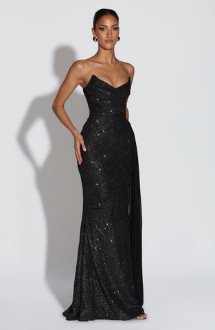 Dramatic Black Sparkle Maxi Dress for Glamorous Evenings