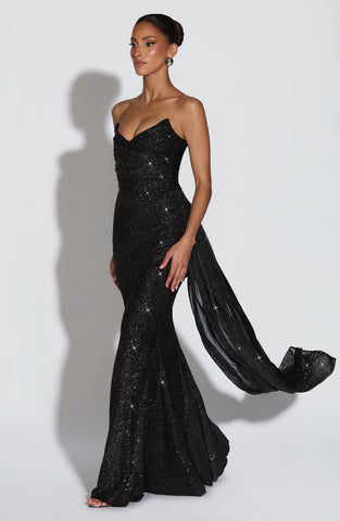 Dramatic Black Sparkle Maxi Dress for Glamorous Evenings