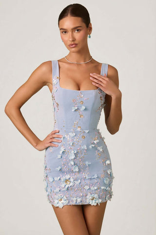 Floral Mini Dress with Corset Back for Ethereal Evening Events