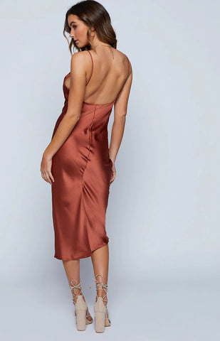 Rust Satin Slip Dress for Effortless Formal Style