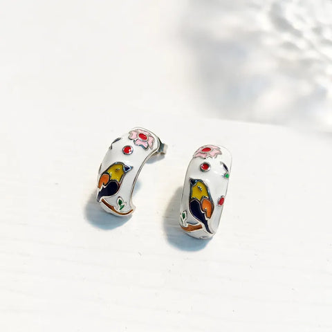 Dainty Enamel Flower and Bird Earrings for a Whimsical Touch