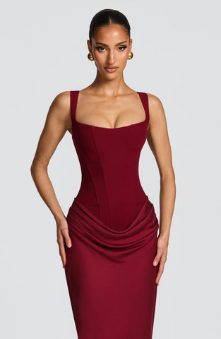 Burgundy Maxi Dress with Lace-Up Back for Effortless Evening Style