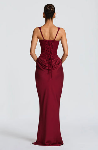 Burgundy Maxi Dress with Lace-Up Back for Effortless Evening Style