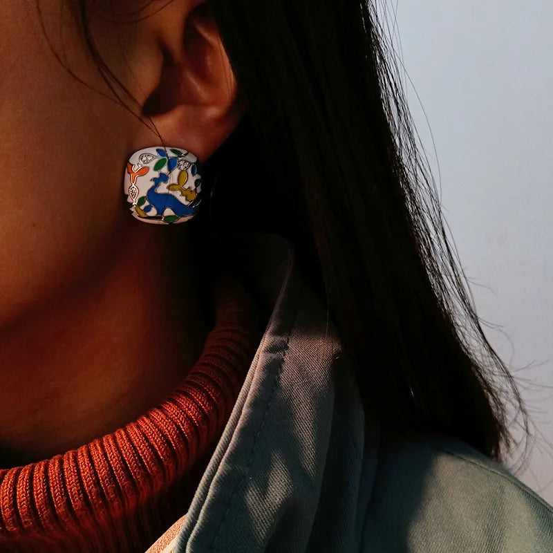 Vibrant Enamel Flower and Bird Earrings for a Bold, Artistic Statement