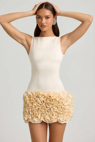 Show-Stopping Mini Dress with Hand-Applied Taffeta Ruffles and Open Back