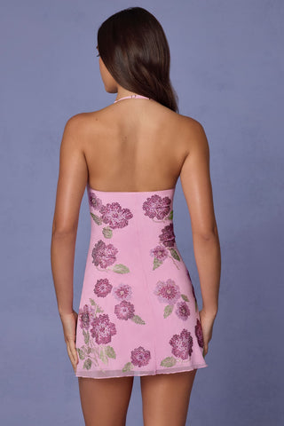 Floral Embellished Mesh Mini Dress for a Show-Stopping Night Out