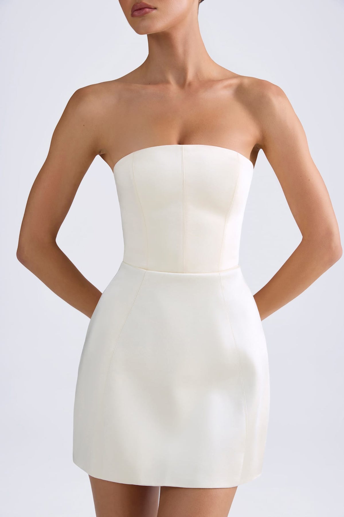 Structured Satin Mini Dress with Built-In Corset for an Hourglass Silhouette
