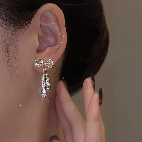 Classic Bowknot Drop Earrings in Silver for Wedding & Party Elegance