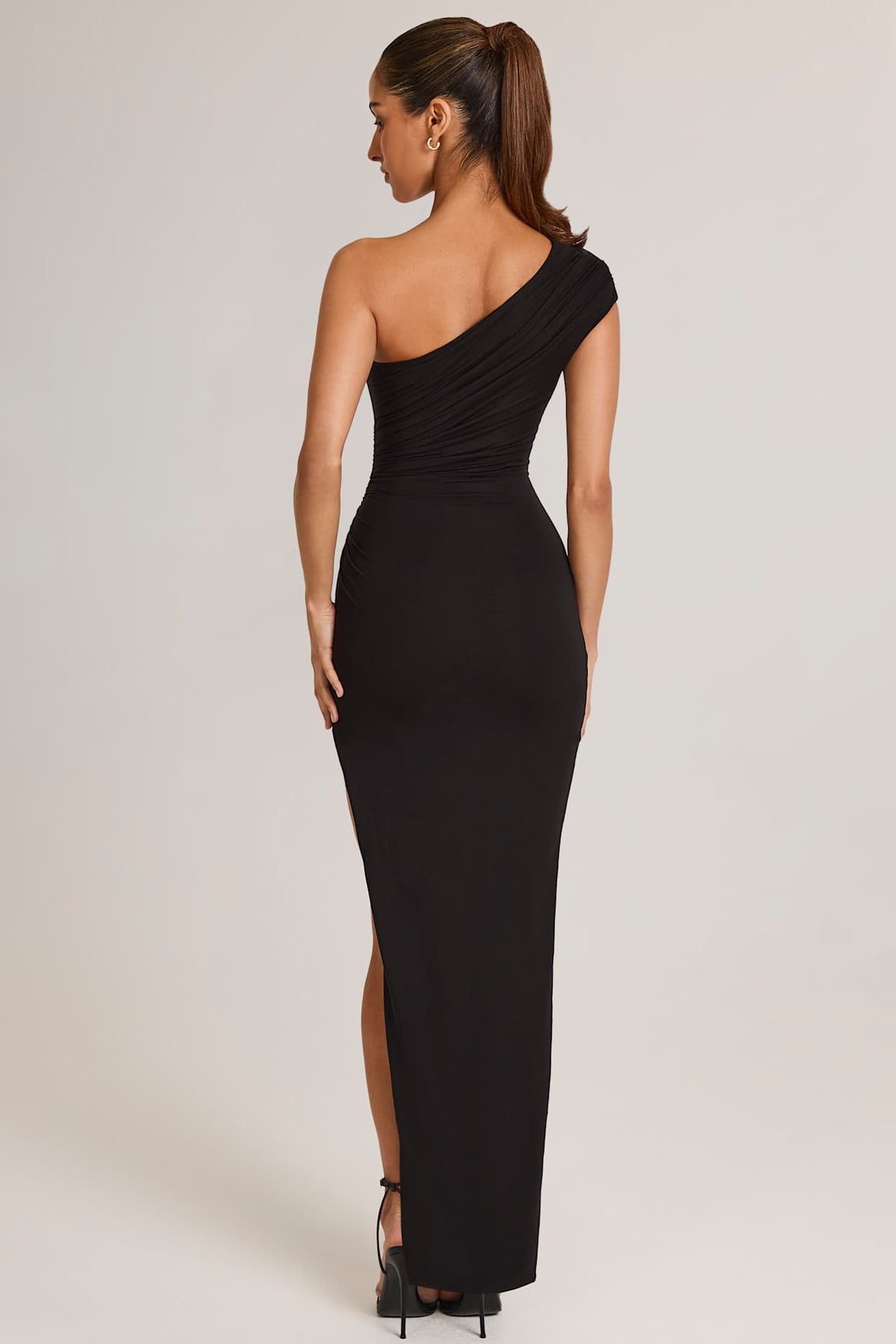 Asymmetric One-Shoulder Maxi Dress with Ruching and Thigh-High Split