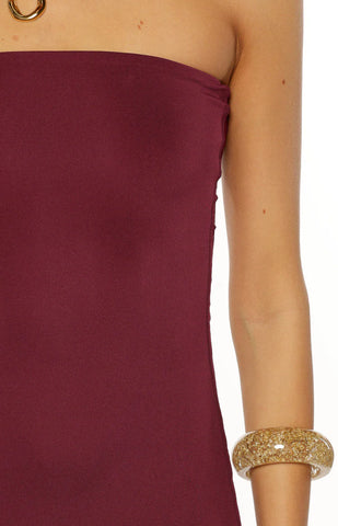 Plum Strapless Asymmetrical Midi Dress for Sophisticated Evenings