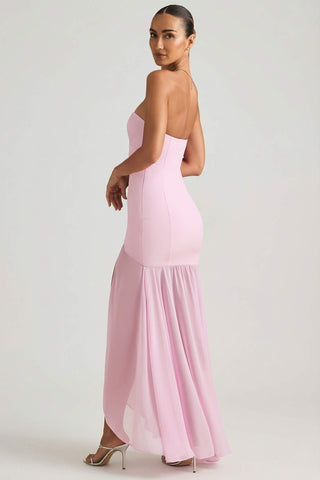 Asymmetric Chiffon Maxi Dress with Sheer Skirt and Thigh-High Slit