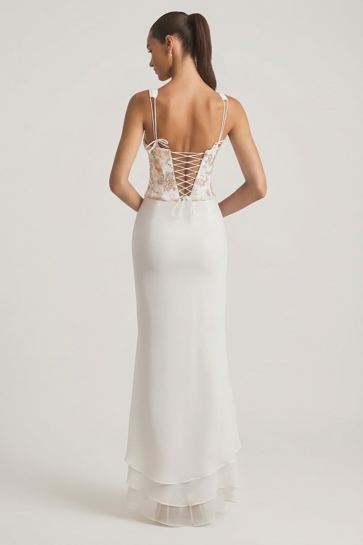 Statement Lace-Up Back Maxi Dress with Sparkling Corset Embellishment