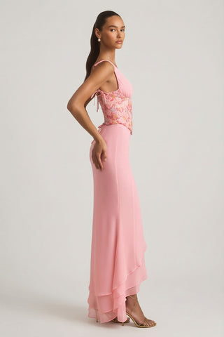 Statement Lace-Up Back Maxi Dress with Sparkling Corset Embellishment