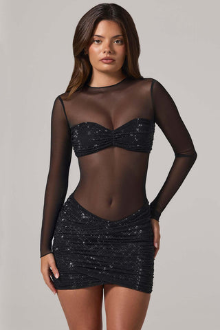 Sparkling Embellished Mini Dress for Show-Stopping Evening Glamour