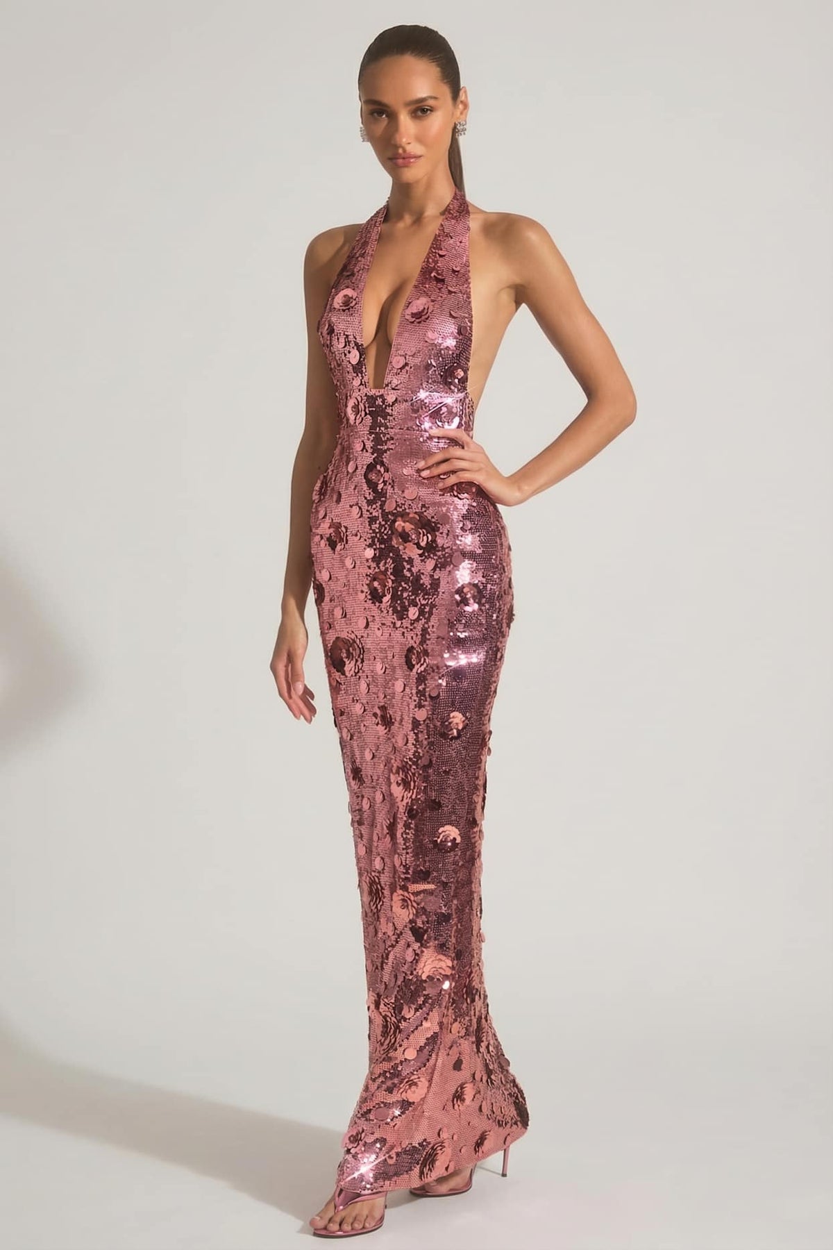 Show-Stopping Sequin Maxi Dress with 3D Floral Embellishments