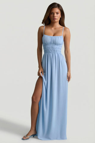 Elegant Shirred Column Maxi Dress for Effortless Minimalist Style