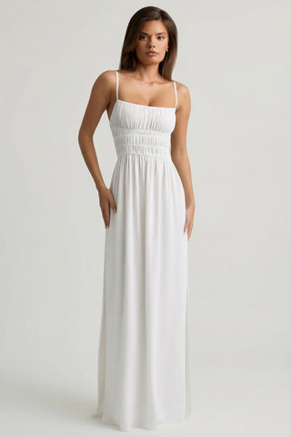 Elegant Shirred Column Maxi Dress for Effortless Minimalist Style