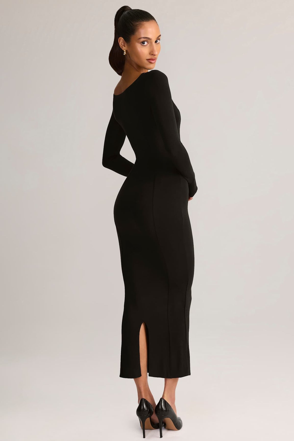 Elegant Midi Dress with Peekaboo Bra Detail for Day-to-Night Style