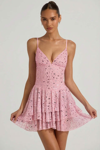 Sparkling Gradient Crystal Mini Dress for Special Occasions
