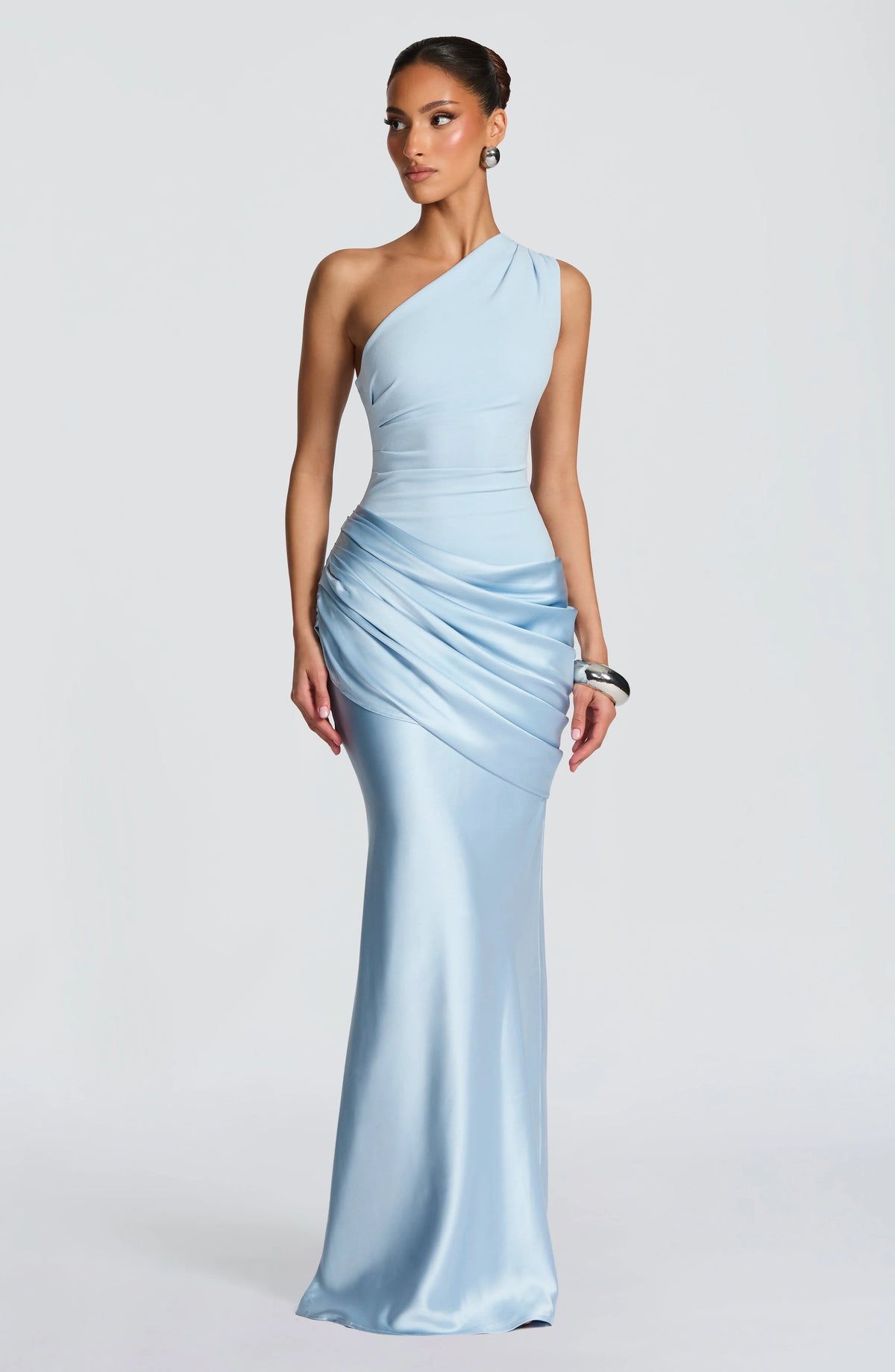Elegant One-Shoulder Maxi Dress in Glacier Blue for Formal Events