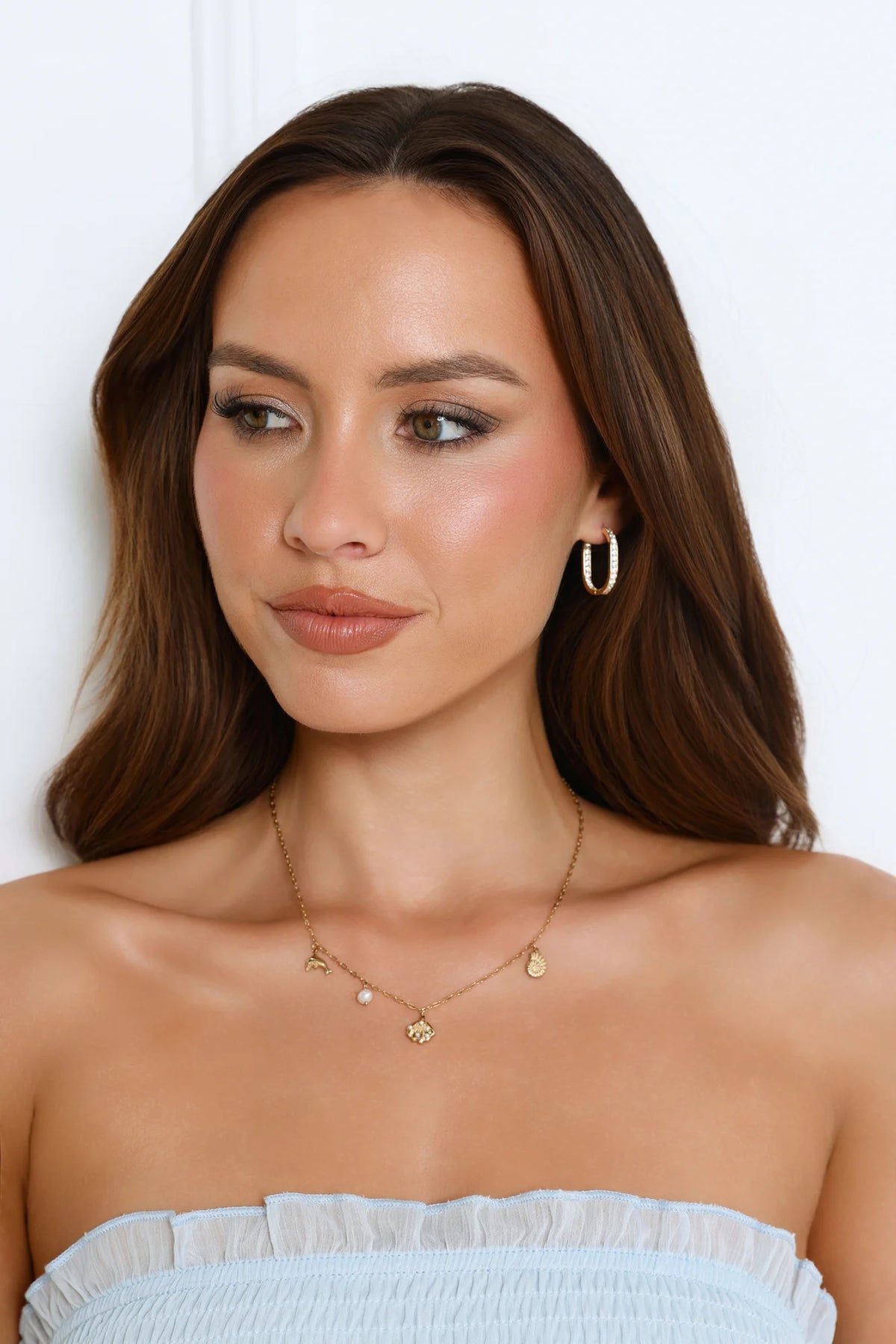 Ocean-Inspired Gold Necklace with Dolphin & Pearl Charms