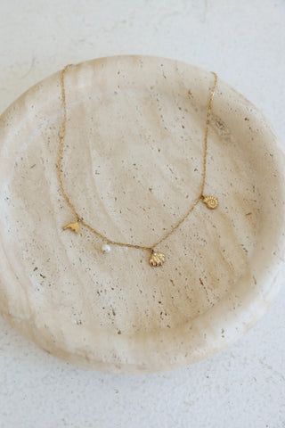 Ocean-Inspired Gold Necklace with Dolphin & Pearl Charms