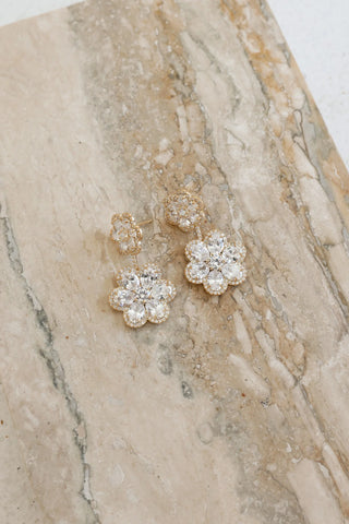 Sparkling Floral Dangle Earrings in 18k Gold Plate for an Elegant Touch