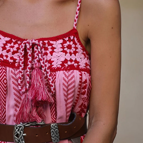 Bohemian Tiered Maxi Dress with Tassel Details for Summer