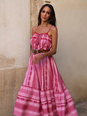 Bohemian Tiered Maxi Dress with Tassel Details for Summer