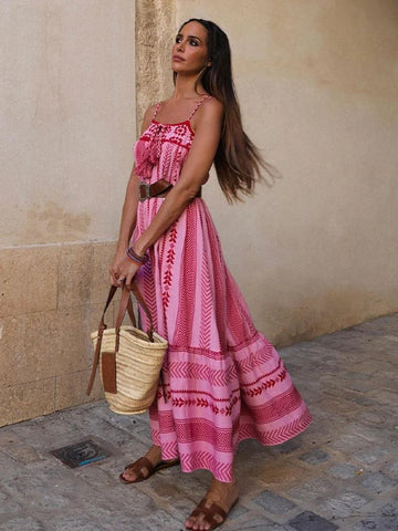 Bohemian Tiered Maxi Dress with Tassel Details for Summer