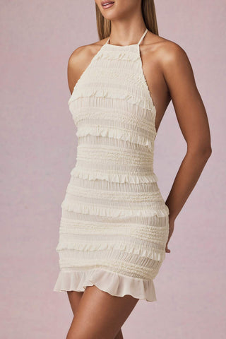 Ruffle Mesh Mini Dress with Halter Neck and Low Back