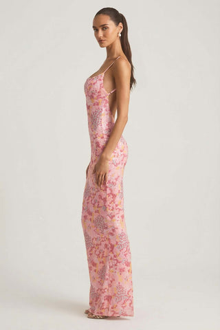 Sparkling Coral Maxi Dress with Low Back for Glamorous Evenings