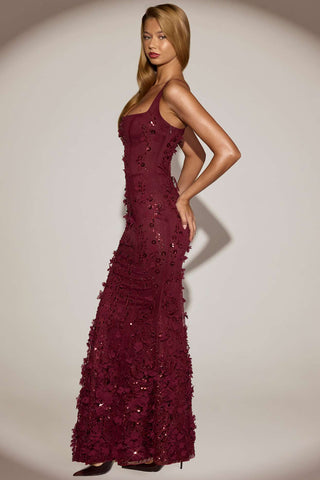 Floral Sequin Fishtail Gown for Enchanting Evening Glamour