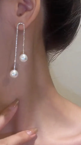 Dazzling Rhinestone and Pearl Tassel Earrings for Effortless Glamour