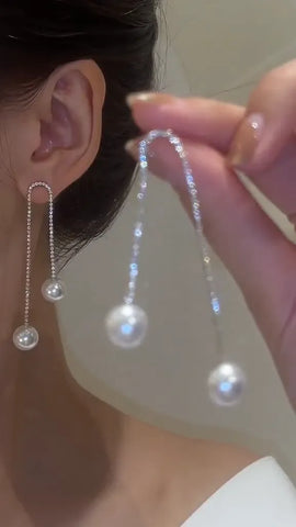 Dazzling Rhinestone and Pearl Tassel Earrings for Effortless Glamour