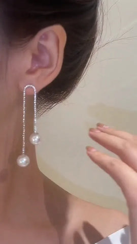 Dazzling Rhinestone and Pearl Tassel Earrings for Effortless Glamour